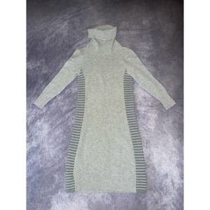 Athleta Womens Size M Gray Slim Turtle Neck Long Sleeve Merino Wool Midi Dress